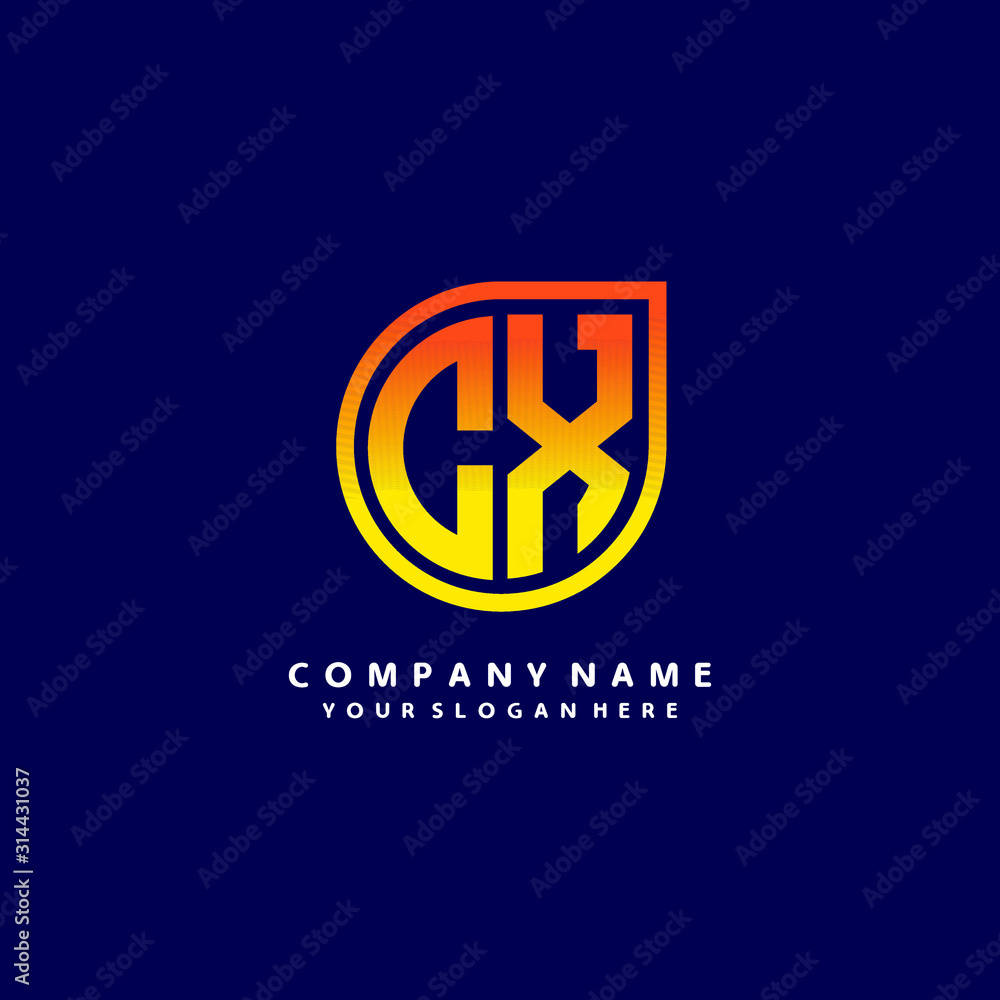 letter CX orange abstract logo, with a blue background letter CX orange abstract logo, with a blue background
