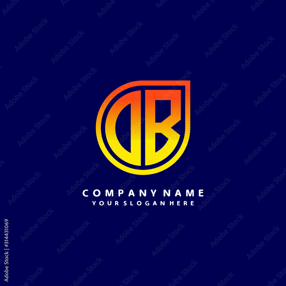letter DB orange abstract logo, with a blue background letter DB orange abstract logo, with a blue background