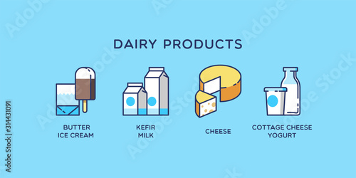 Milk and dairy products icons. Vector illustration.	