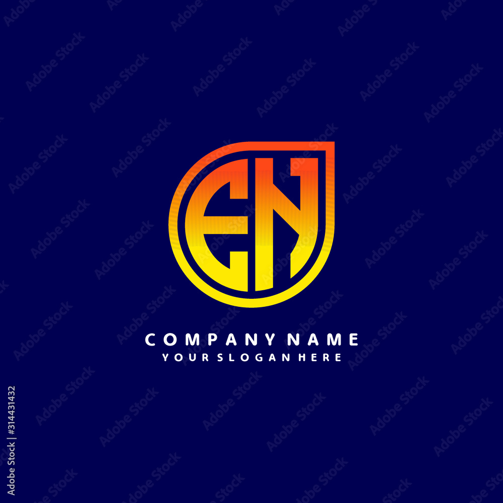 letter EN orange abstract logo, with a blue background letter EN orange abstract logo, with a blue background