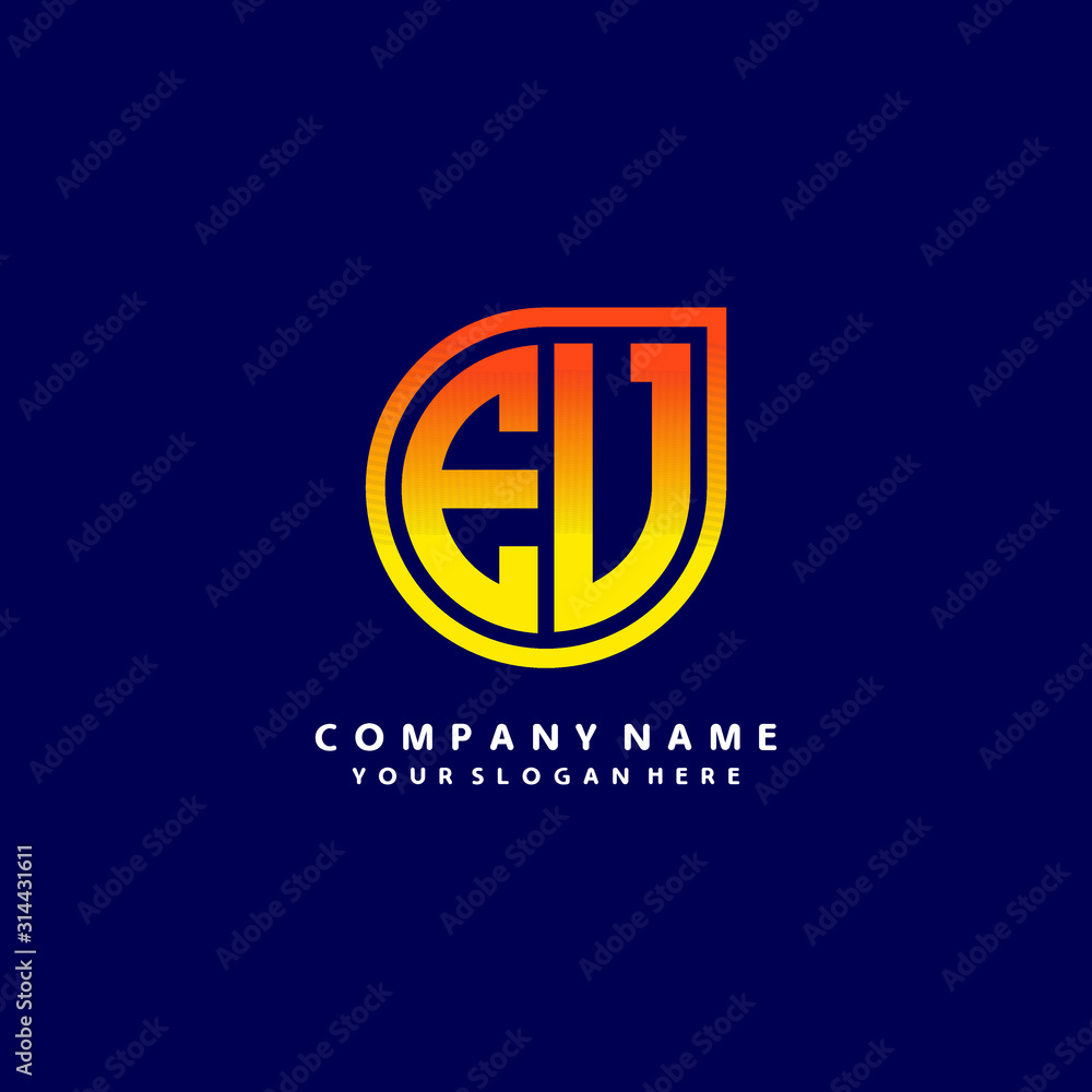 letter EV orange abstract logo, with a blue background letter EV orange abstract logo, with a blue background