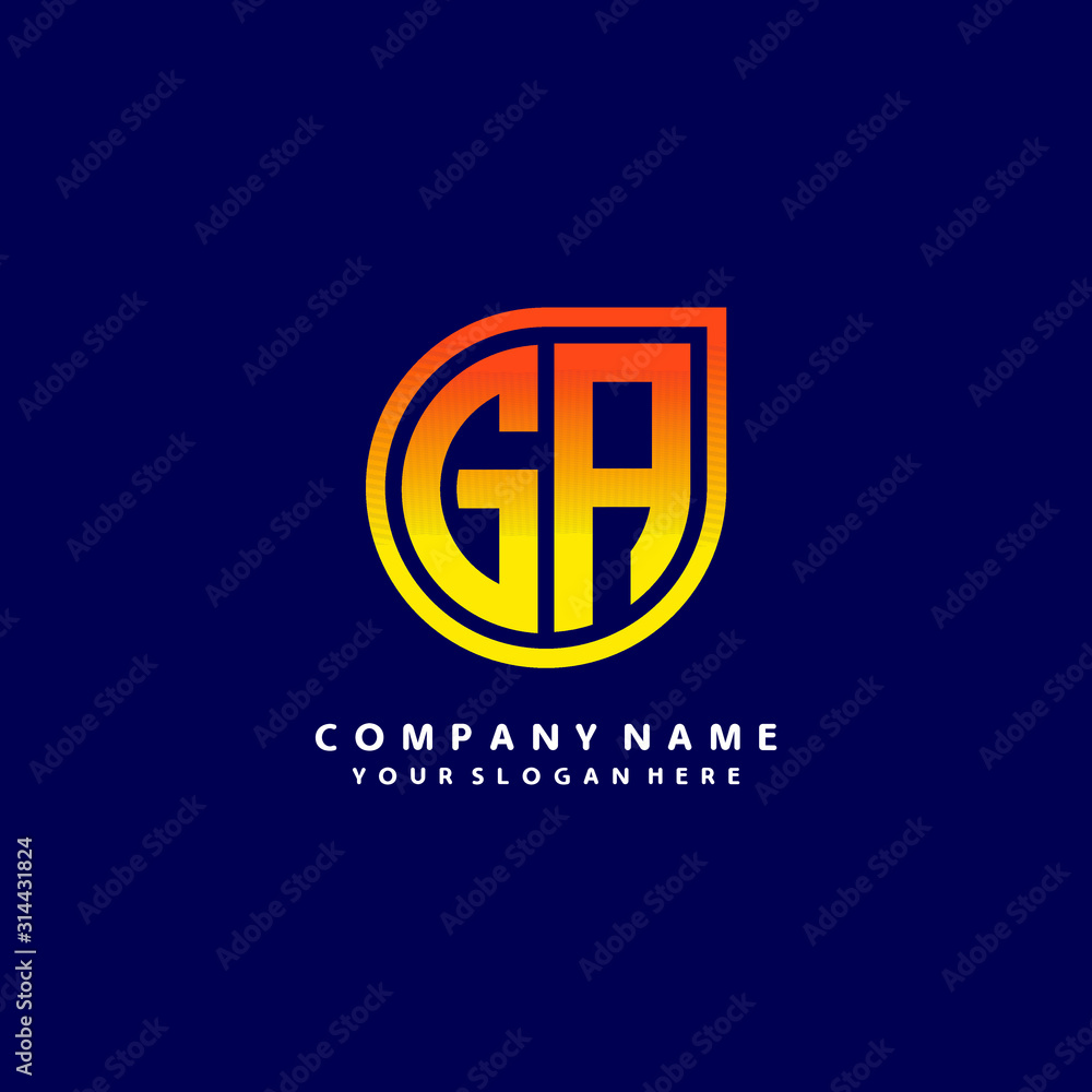 letter GA orange abstract logo, with a blue background letter GA orange abstract logo, with a blue background