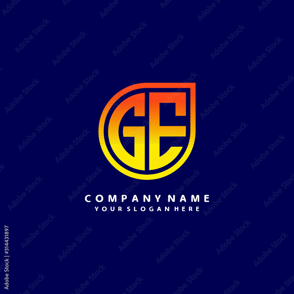 letter GE orange abstract logo, with a blue background letter GE orange abstract logo, with a blue background