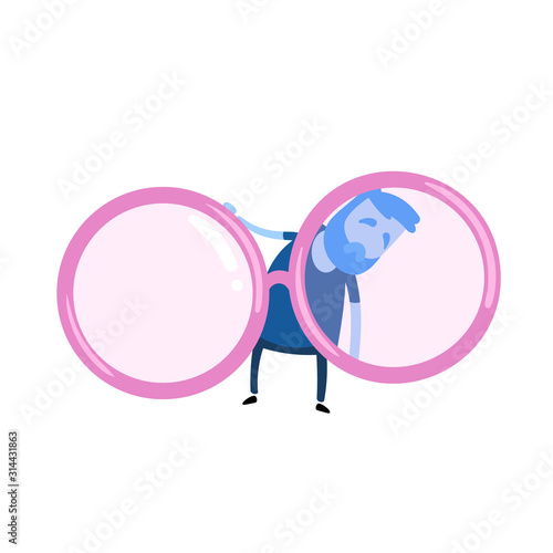 Upset man with big glasses looking puzzled. Cartoon design icon. Colorful flat vector illustration. Isolated on white background.
