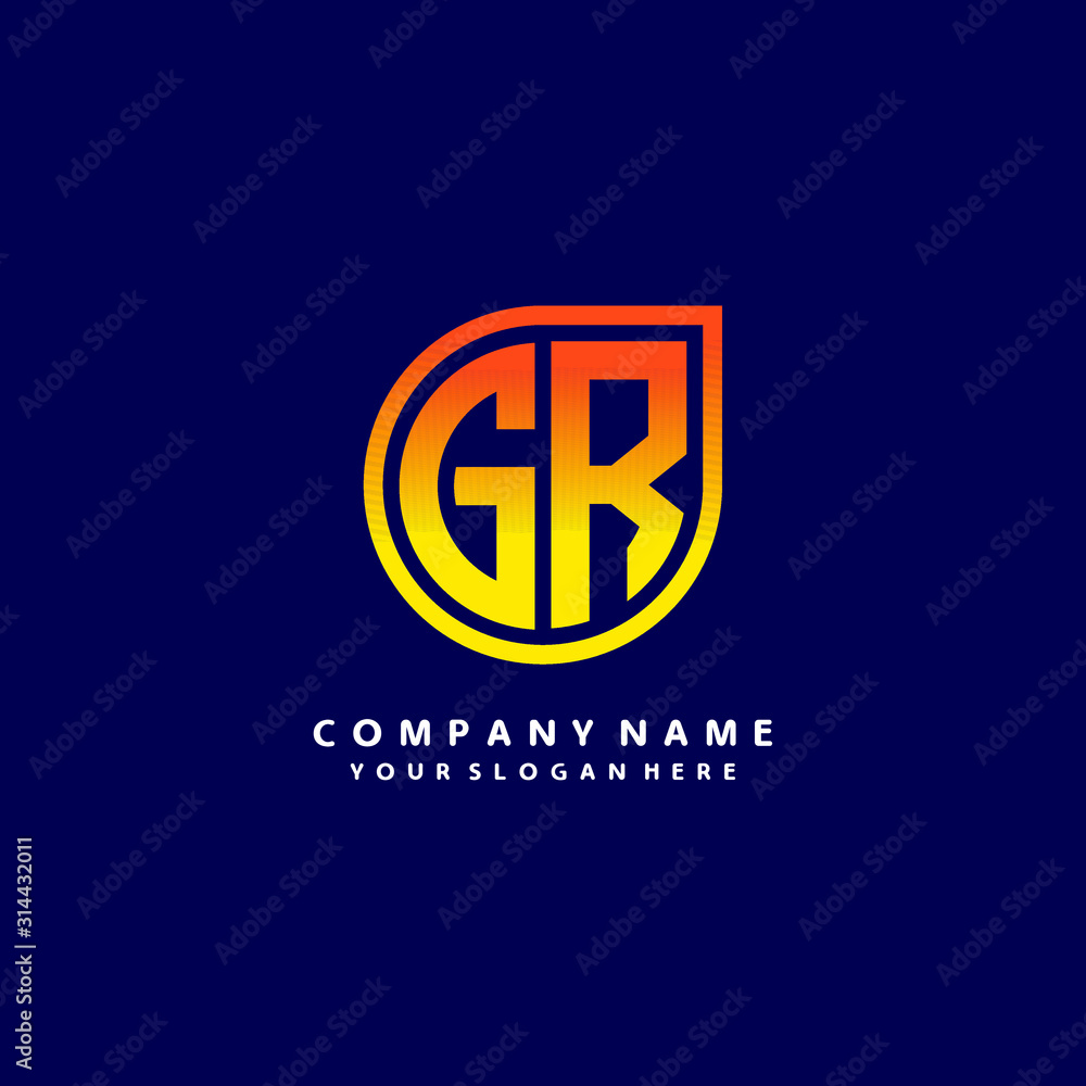 letter GR orange abstract logo, with a blue background letter GR orange abstract logo, with a blue background