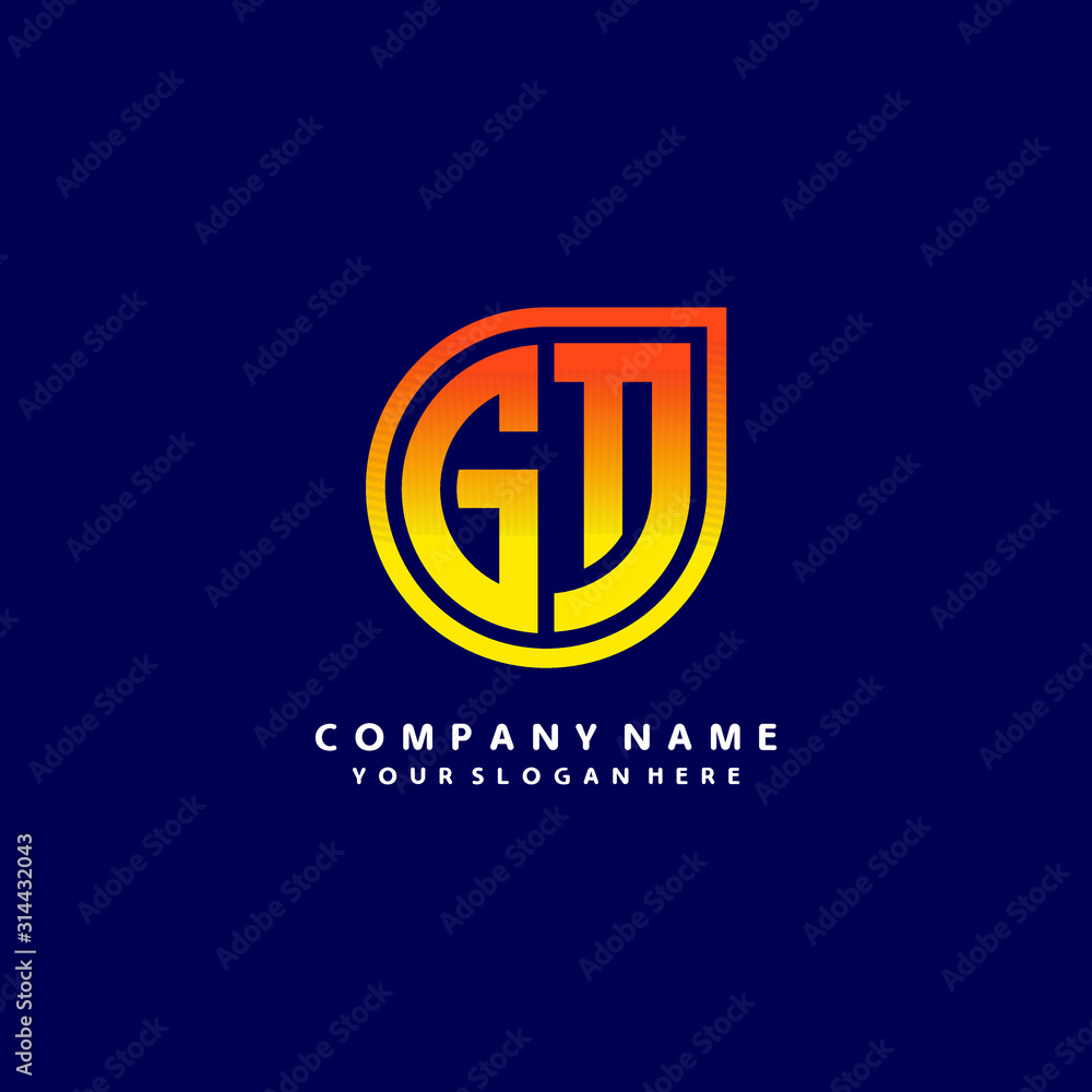 Obraz premium letter GT orange abstract logo, with a blue background