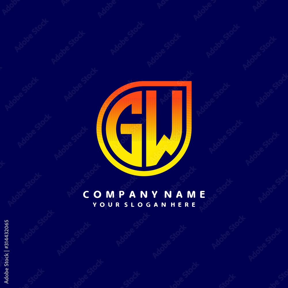 letter GW orange abstract logo, with a blue background letter GW orange abstract logo, with a blue background
