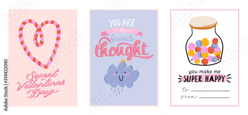 Beautiful love print with Valentines day elements. Romantic and cute elements and lovely typography. Vector hand drawn illustrations and lettering. Good for wedding, scrapbook, logo, t shirt design.