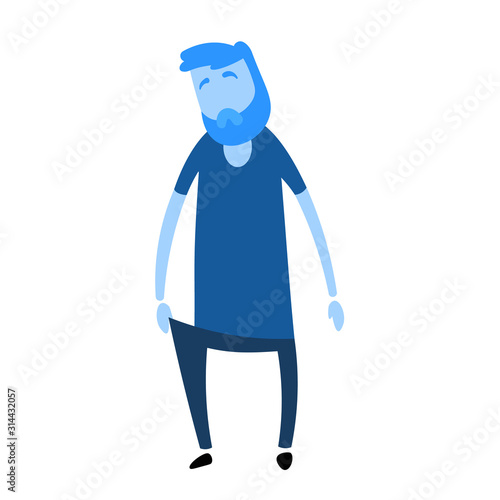 Thin guy who lost weight. Sick man unhappy with his condition. Cartoon design icon. Colorful flat vector illustration. Isolated on white background.