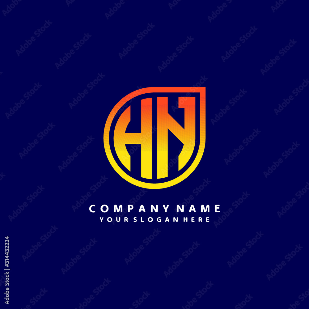 letter HN orange abstract logo, with a blue background letter HN orange abstract logo, with a blue background