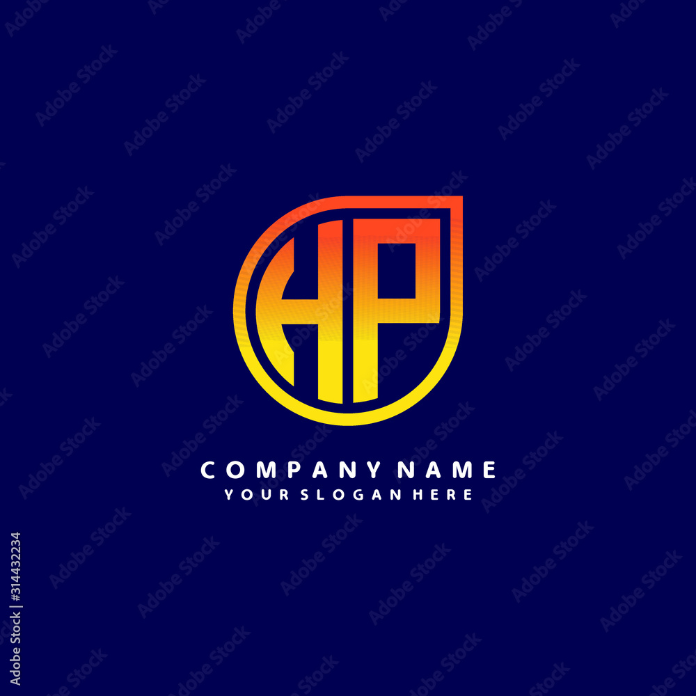 letter HP orange abstract logo, with a blue background letter HP orange abstract logo, with a blue background