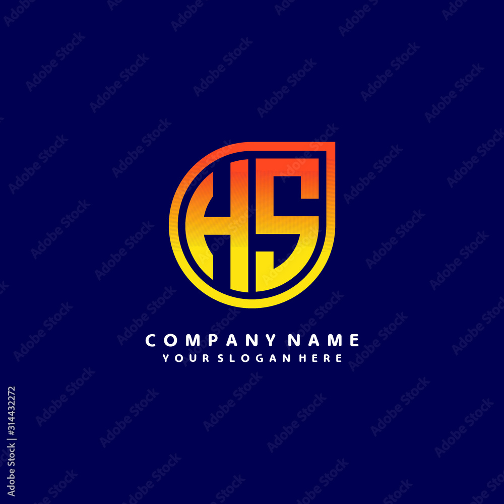 letter HS orange abstract logo, with a blue background letter HS orange abstract logo, with a blue background