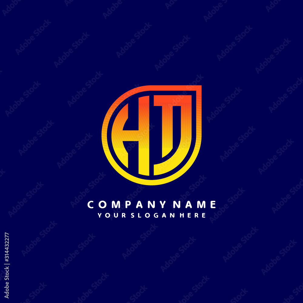 Fototapeta premium letter HT orange abstract logo, with a blue background