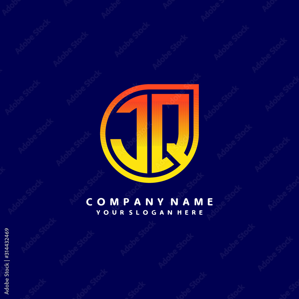 letter JQ orange abstract logo, with a blue background letter JQ orange abstract logo, with a blue background