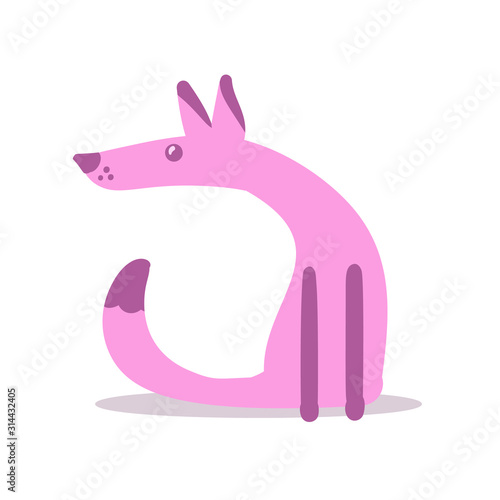 Pink cartoon dog character sitting. Cartoon design icon. Flat vector illustration. Isolated on white background.