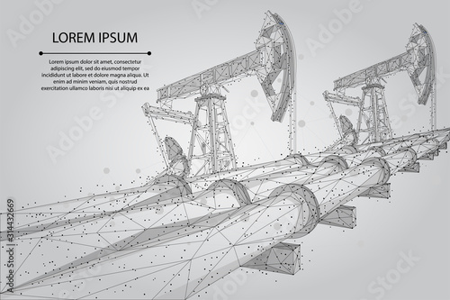 Abstract mash line and point Oil pipeline low poly business concept. Polygonal petrol production. Petroleum fuel industry transportation vector illustration