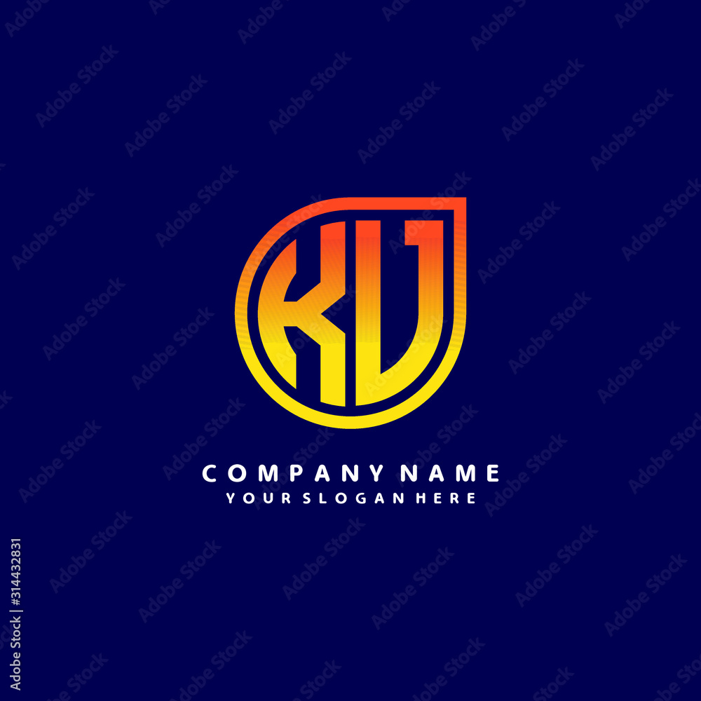 Naklejka premium letter KV orange abstract logo, with a blue background