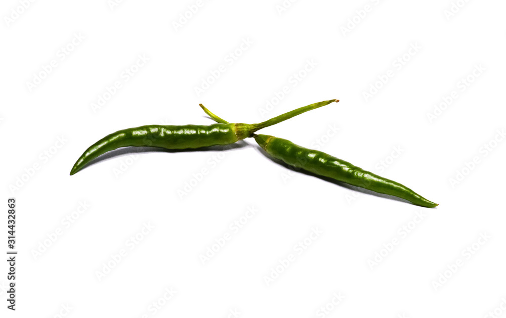 Fresh green chili peppers isolated on white background Fresh green chili peppers isolated on white background