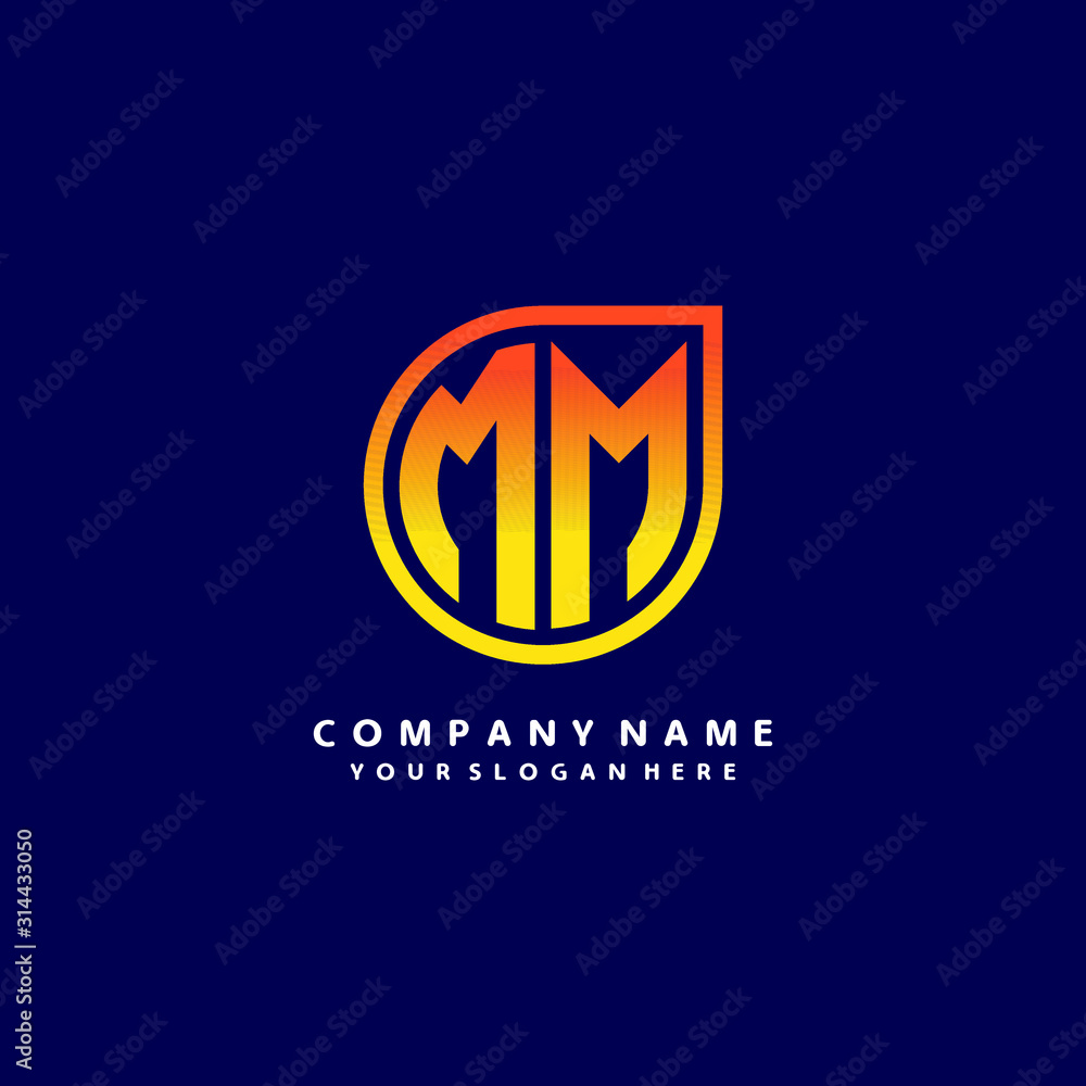 letter MM orange abstract logo, with a blue background letter MM orange abstract logo, with a blue background