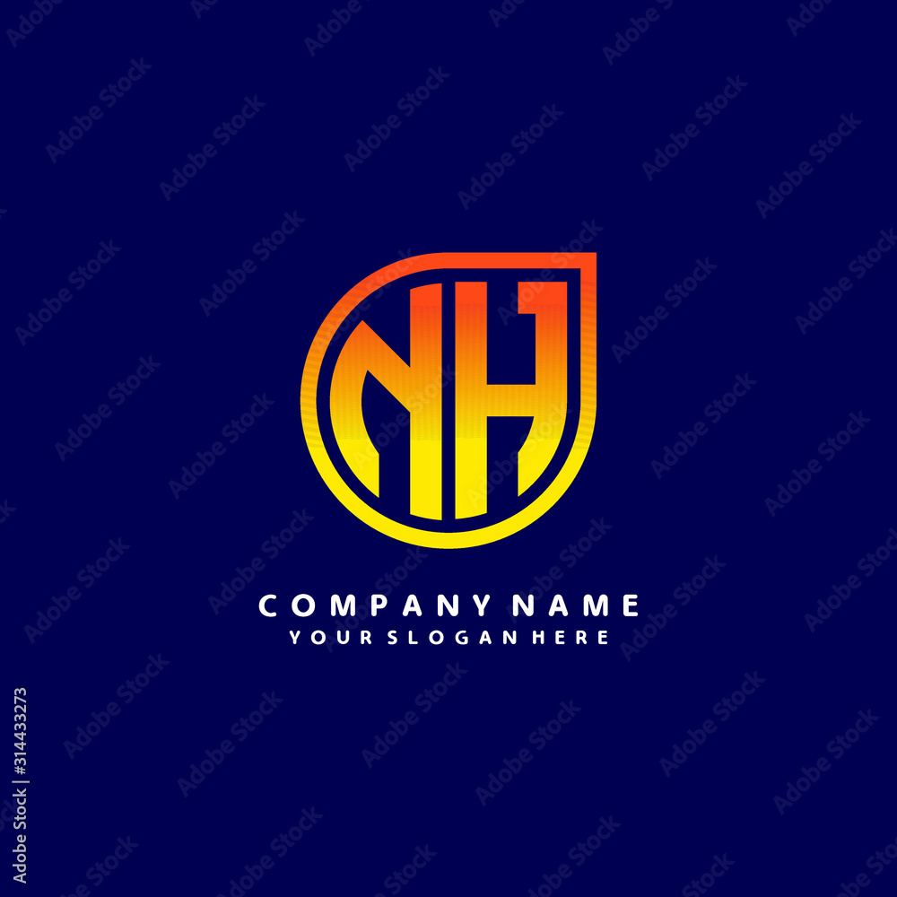Naklejka premium letter NH orange abstract logo, with a blue background