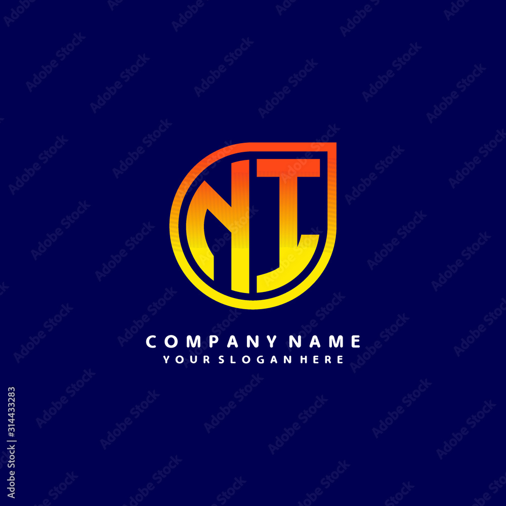 letter NI orange abstract logo, with a blue background letter NI orange abstract logo, with a blue background
