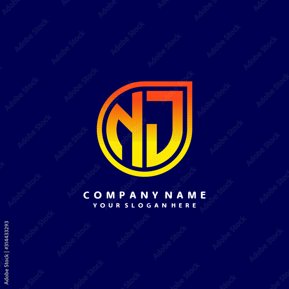 letter NJ orange abstract logo, with a blue background letter NJ orange abstract logo, with a blue background