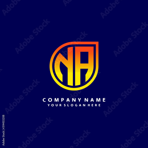 letter NA orange abstract logo, with a blue background