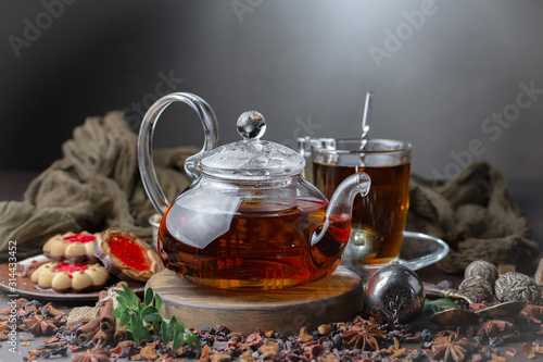 Tea in a cup on an old background