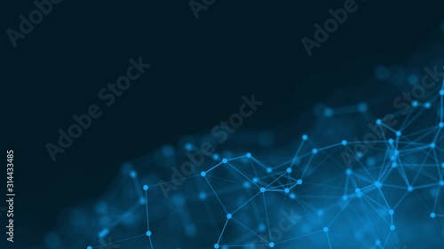 Abstract futuristic with connection glowing lines and particle on dark blue background science. Technology concept. Plexus structure. Popular video footage motion graphics high quality. 3D rendering