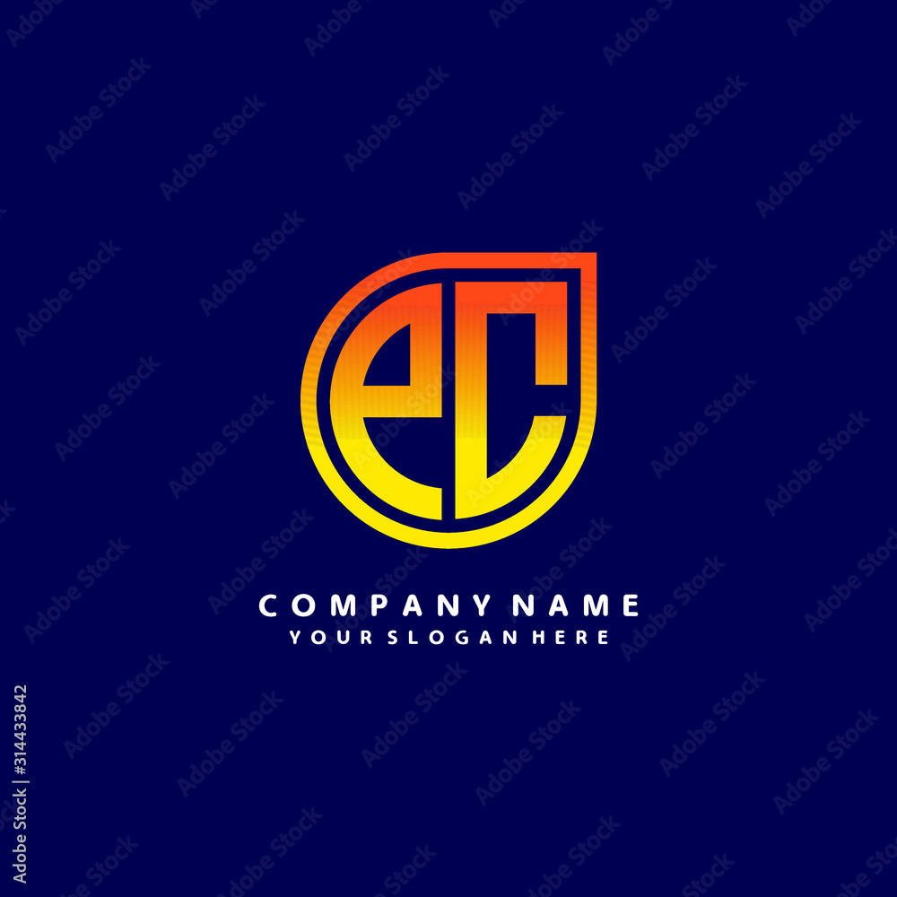 letter PC orange abstract logo, with a blue background letter PC orange abstract logo, with a blue background