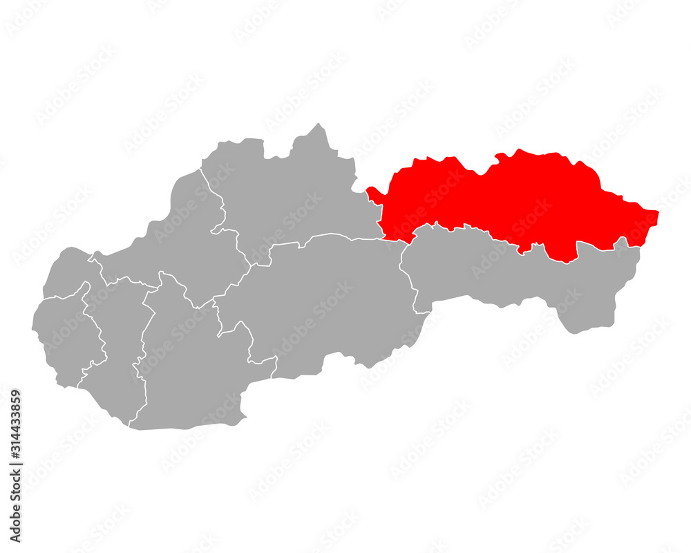 Karte von Presovsky kraj in Slowakei - obrazy, fototapety, plakaty 