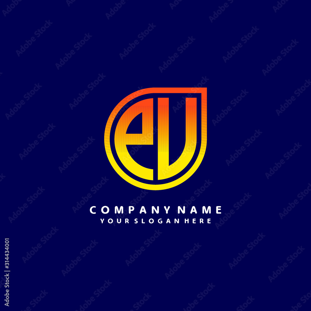 letter PU orange abstract logo, with a blue background letter PU orange abstract logo, with a blue background
