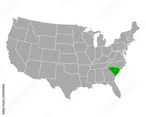Karte von South Carolina in USA