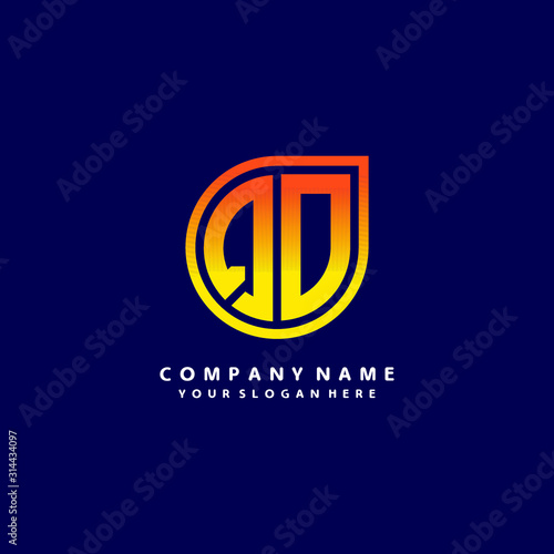 letter QD orange abstract logo, with a blue background photo