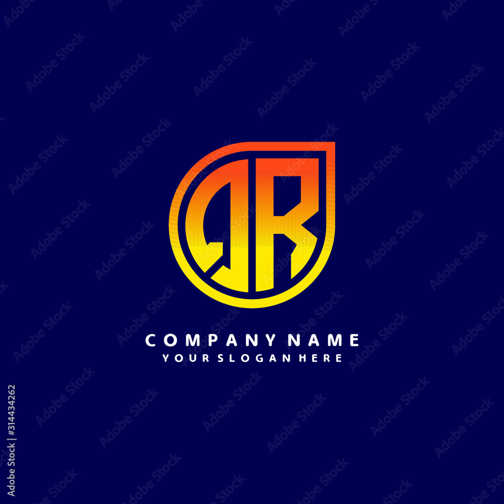 letter QR orange abstract logo, with a blue background letter QR orange abstract logo, with a blue background