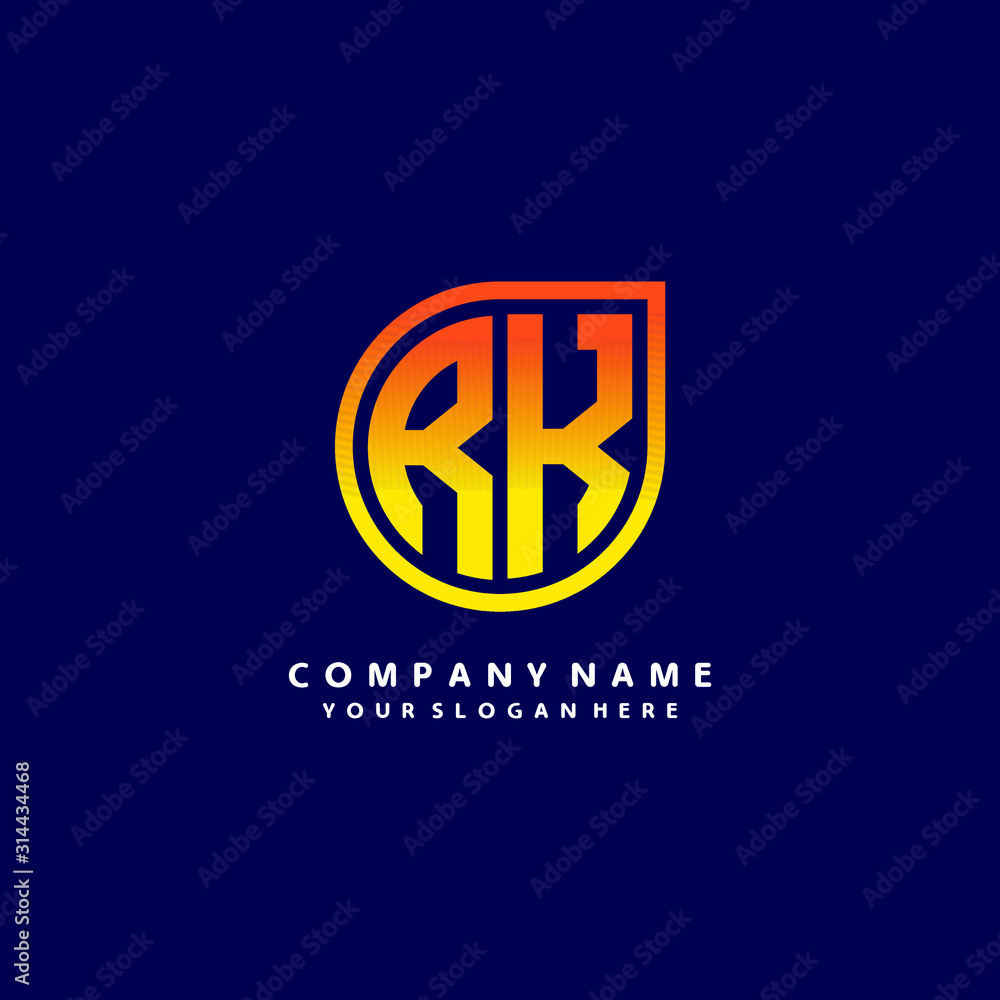 letter RK orange abstract logo, with a blue background letter RK orange abstract logo, with a blue background