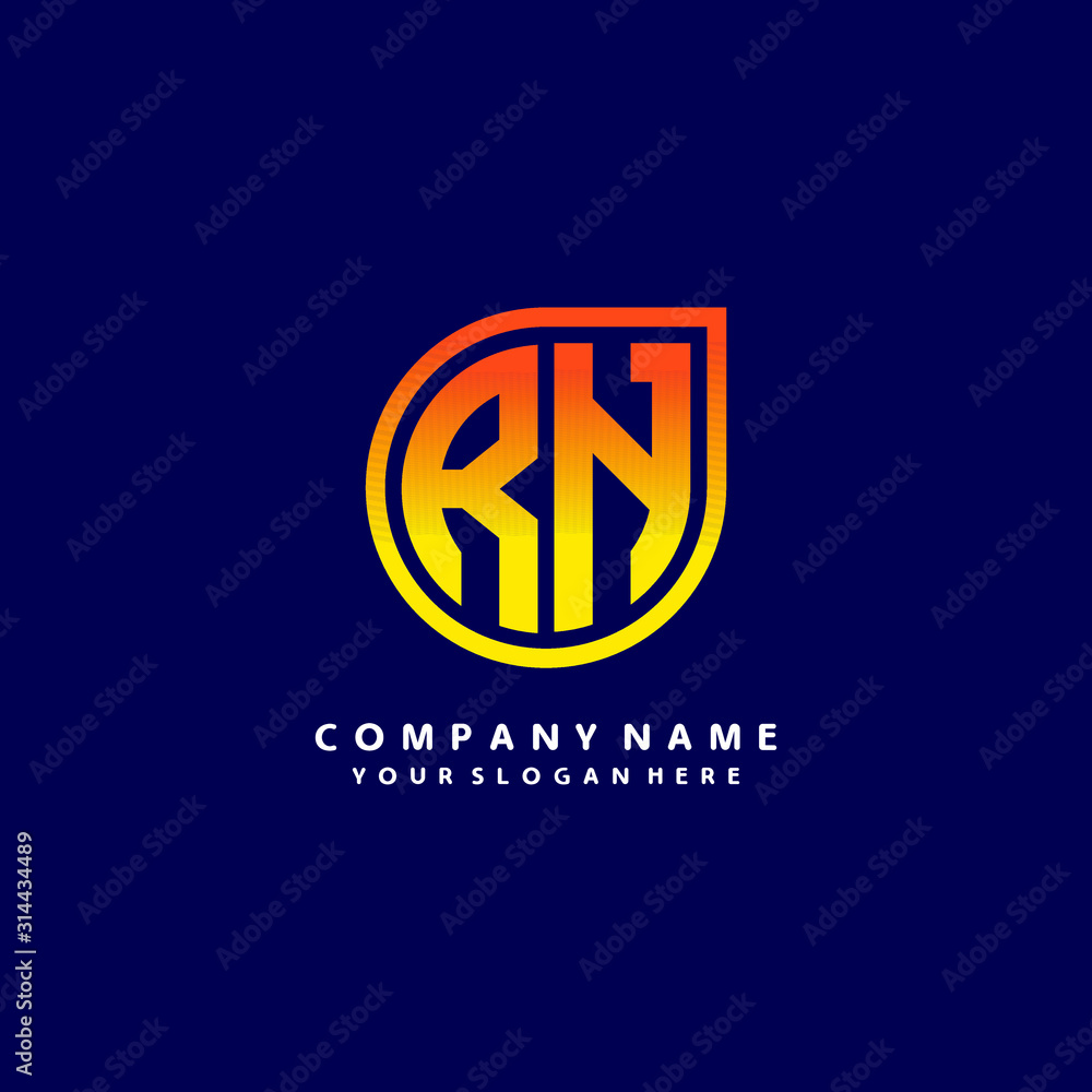 letter RN orange abstract logo, with a blue background letter RN orange abstract logo, with a blue background