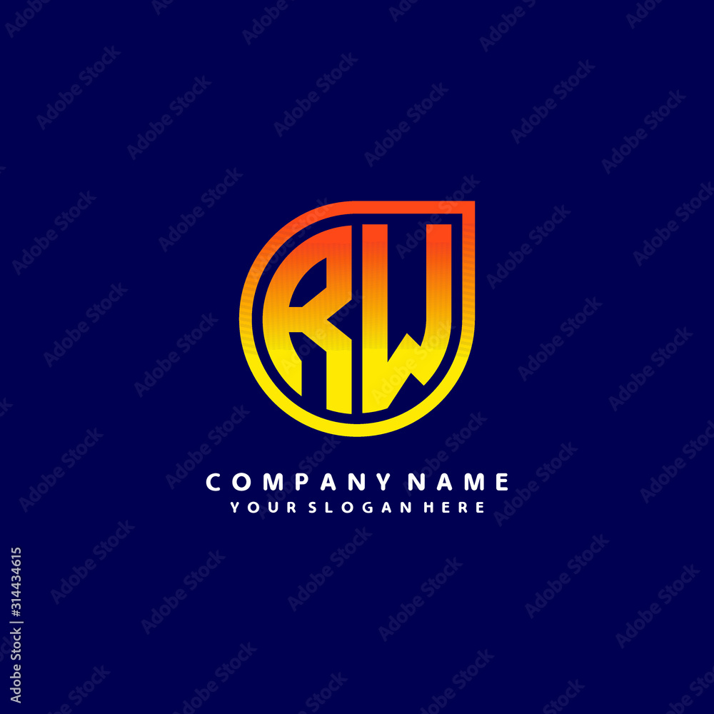 letter RW orange abstract logo, with a blue background letter RW orange abstract logo, with a blue background