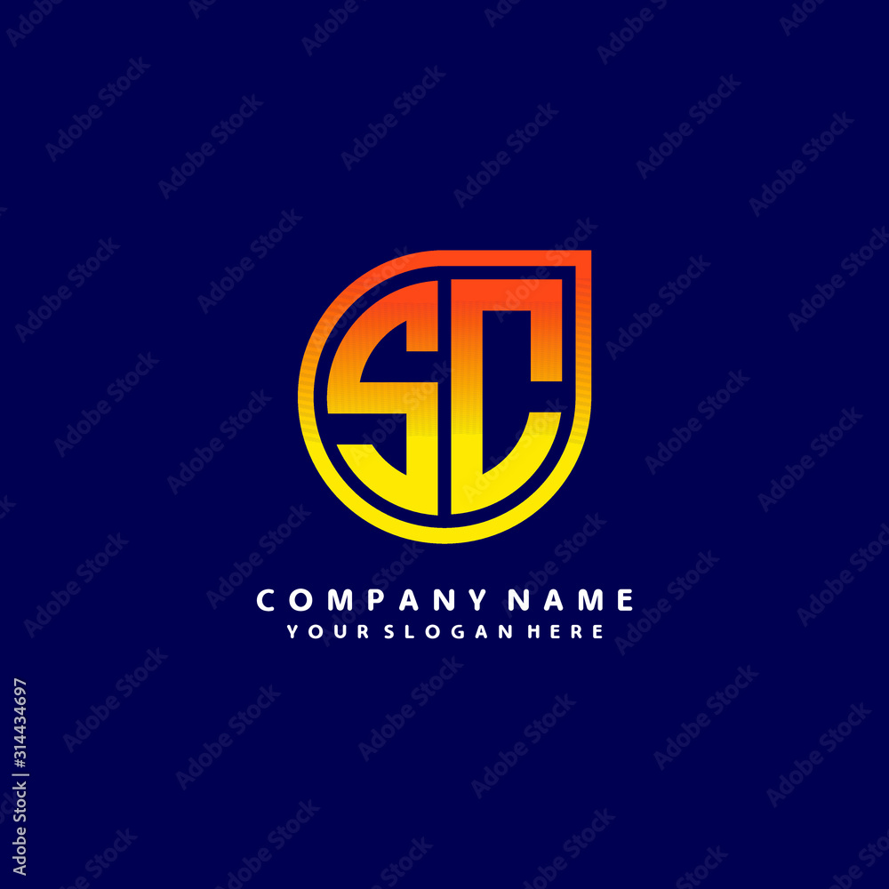 letter SC orange abstract logo, with a blue background letter SC orange abstract logo, with a blue background