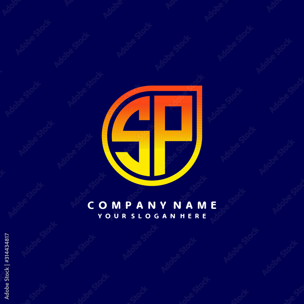 letter SP orange abstract logo, with a blue background letter SP orange abstract logo, with a blue background