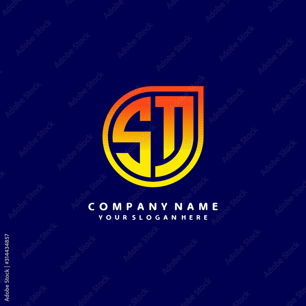 Obraz premium letter ST orange abstract logo, with a blue background