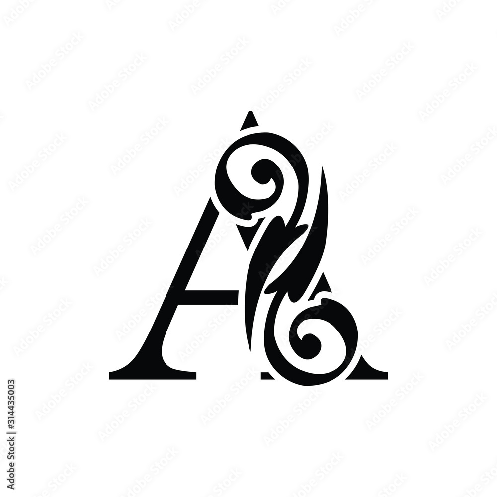 letter A capital. Black flower alphabet. Beautiful letters Stock Vector