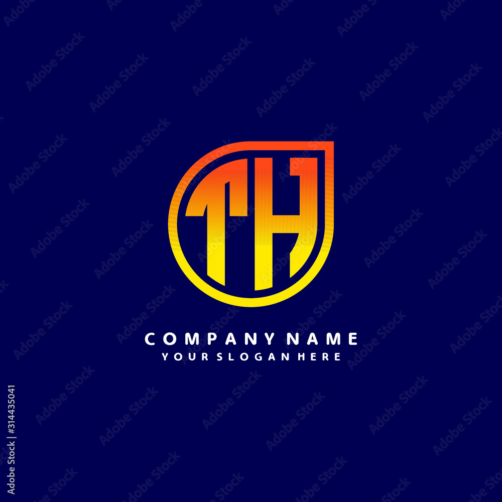 letter TH orange abstract logo, with a blue background letter TH orange abstract logo, with a blue background