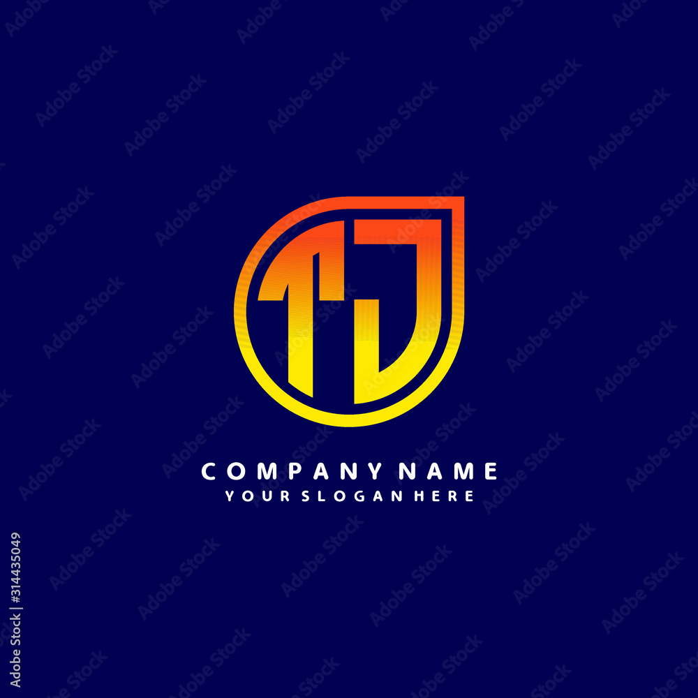 letter TJ orange abstract logo, with a blue background letter TJ orange abstract logo, with a blue background