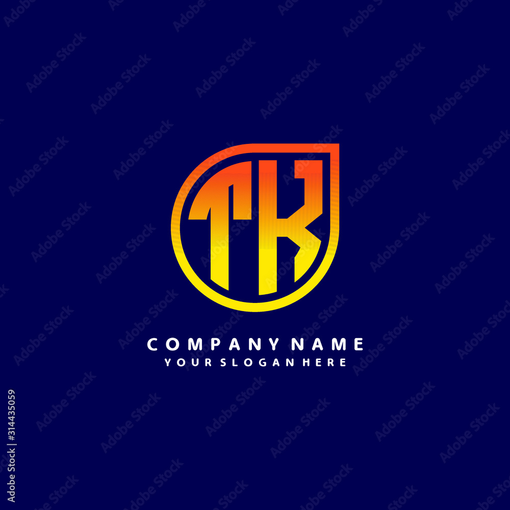 letter TK orange abstract logo, with a blue background letter TK orange abstract logo, with a blue background