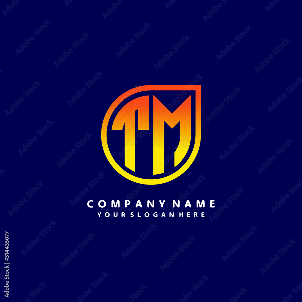 letter TM orange abstract logo, with a blue background letter TM orange abstract logo, with a blue background