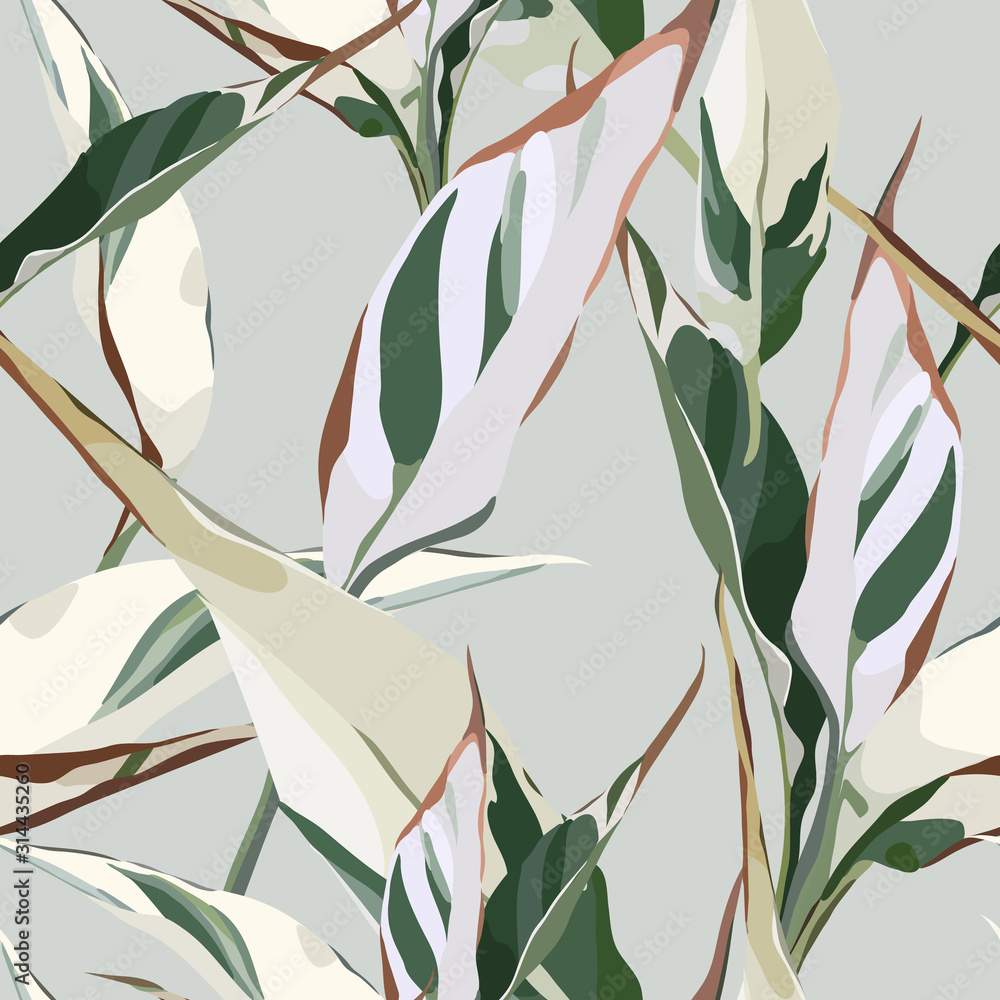 Fototapeta Seamless floral pattern with leaves, watercolor. Vector illustration.