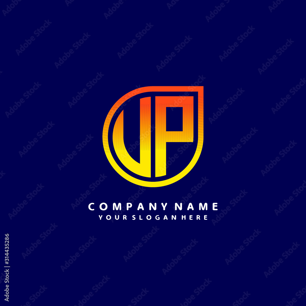 letter UP orange abstract logo, with a blue background letter UP orange abstract logo, with a blue background
