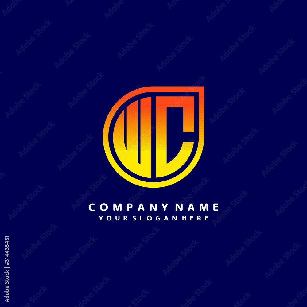 letter WC orange abstract logo, with a blue background letter WC orange abstract logo, with a blue background