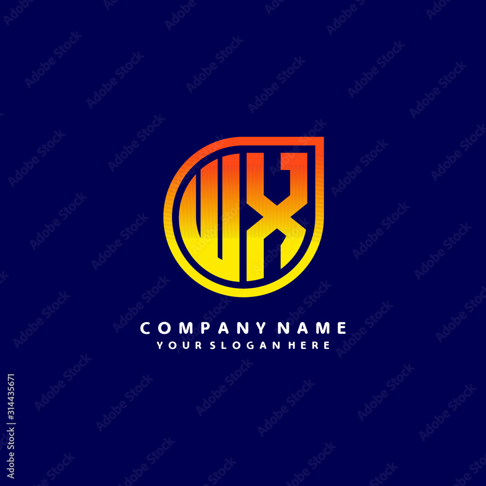 Naklejka premium letter WX orange abstract logo, with a blue background